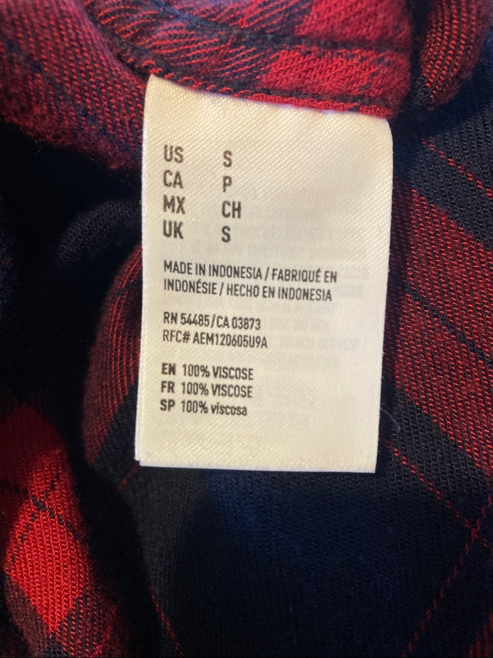 Women’s American Eagle Outfitters Navy/Red Flannel Button-Down Boyfriend Fit - Picture 5 of 6